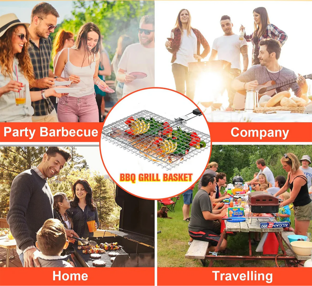 Folding Grillkurv med Trehåndtak Utendørs Camping BBQ Rack | Skanto