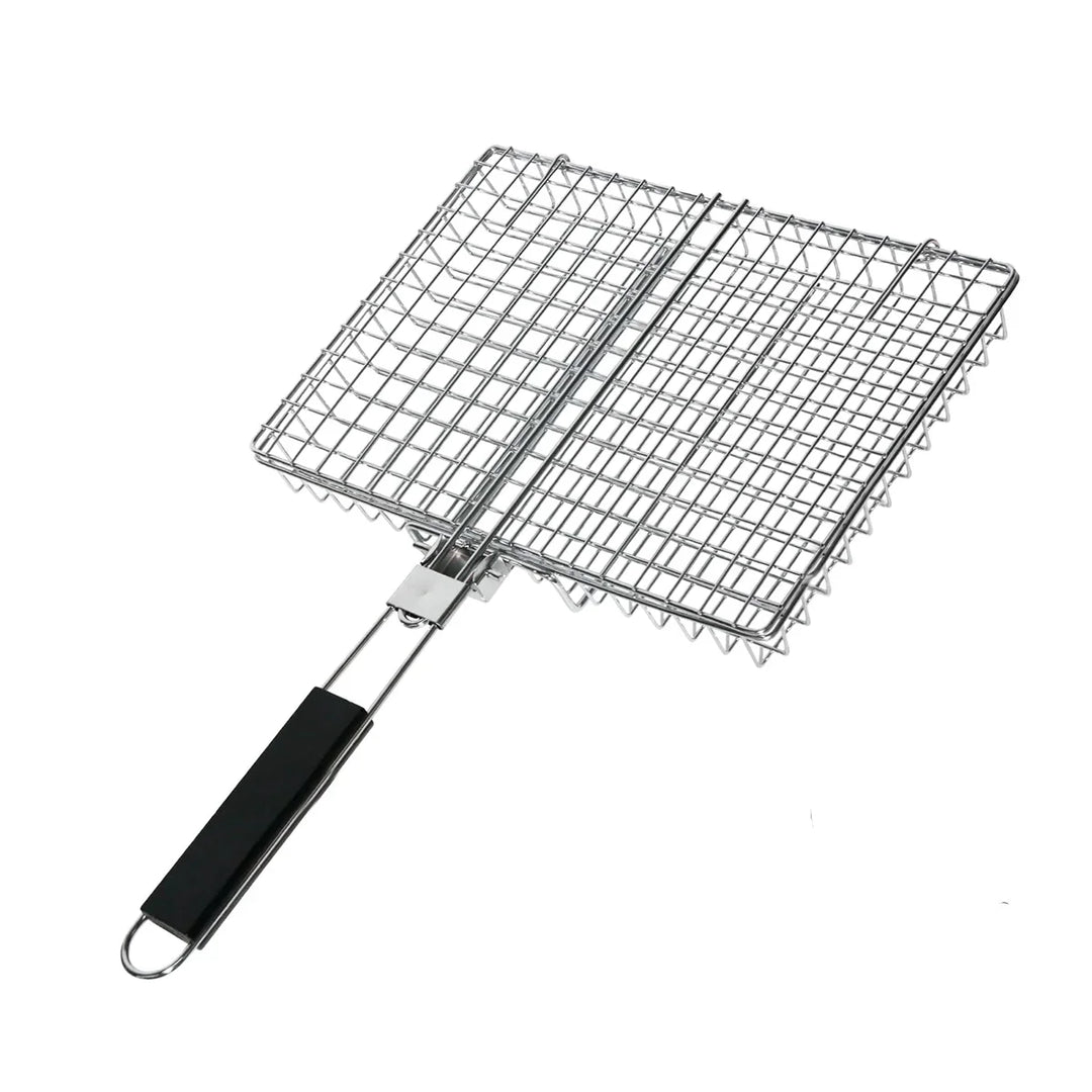 Folding Grillkurv med Trehåndtak Utendørs Camping BBQ Rack | Skanto