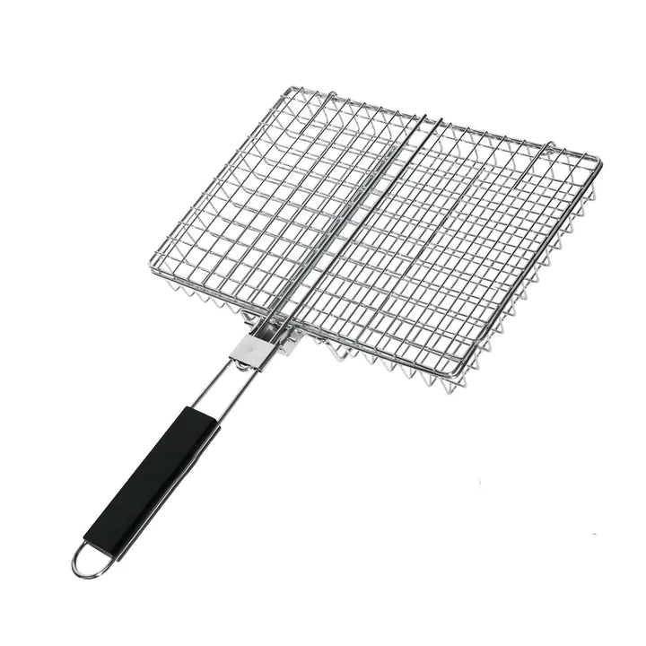 Folding Grillkurv med Trehåndtak Utendørs Camping BBQ Rack | Skanto