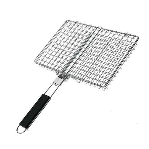 Folding Grillkurv med Trehåndtak Utendørs Camping BBQ Rack | Skanto
