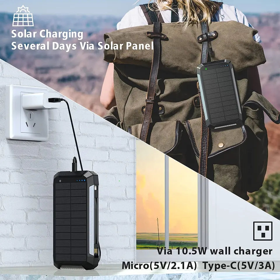 Skanto | 30000mAh Solenergi Lader Trådløs Vanntett Power Bank Ekstern