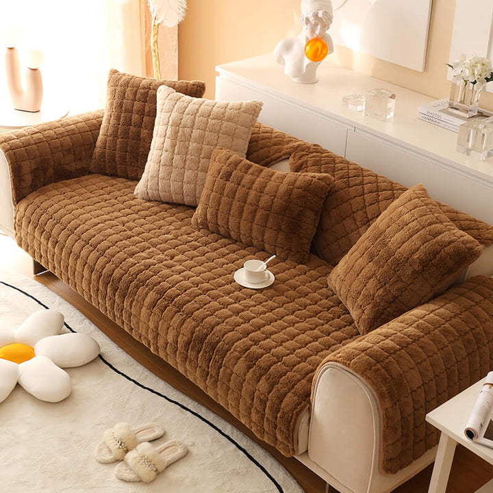 Biscuit Plush Soft Non-Slip Sofa Deksel med Anti-Slip Design | Skanto