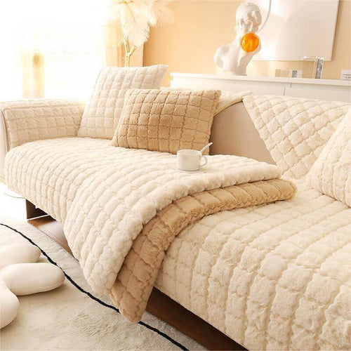 Biscuit Plush Soft Non-Slip Sofa Deksel med Anti-Slip Design | Skanto