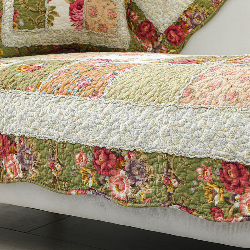 Vintage Flower Plaid Bomullssofa Deksel - Myk Miljøvennlig Design | Skanto