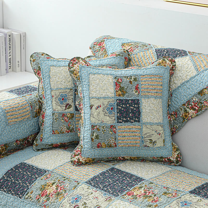 Vintage Flower Plaid Bomullssofa Deksel - Myk Miljøvennlig Design | Skanto