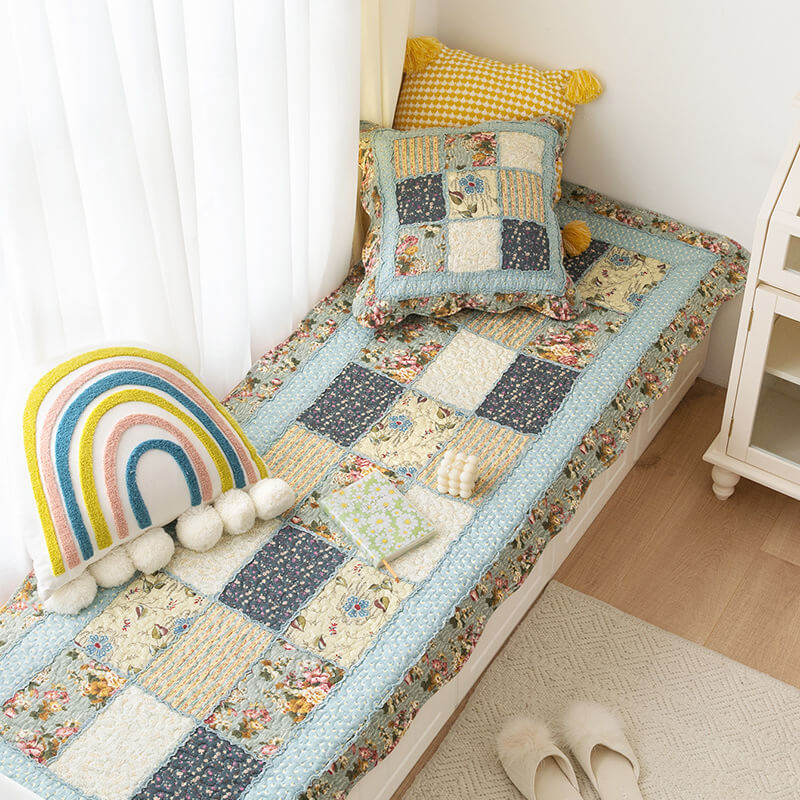 Vintage Flower Plaid Bomullssofa Deksel - Myk Miljøvennlig Design | Skanto