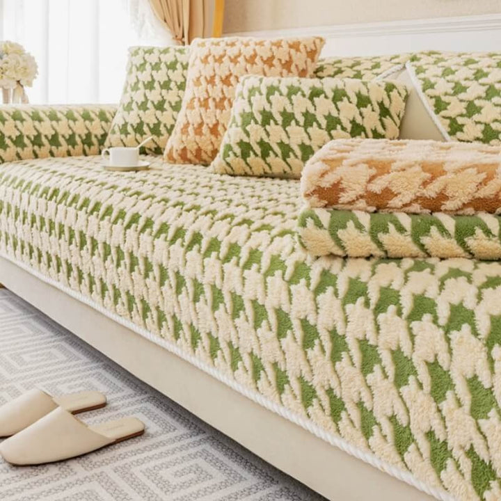 Houndstooth Plysj Matte Møbelbeskyttelse Antiskli Deksel | Skanto