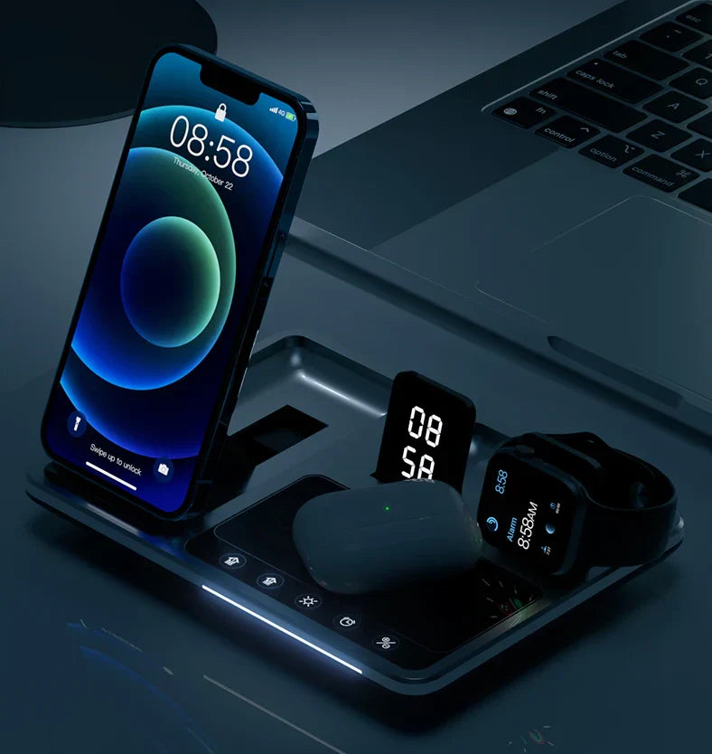 Skanto | EasyCharge - 4-i-1 Trådløs Laderstasjon for iPhone, Apple Watch og AirPods - Rask og Effektiv Lader