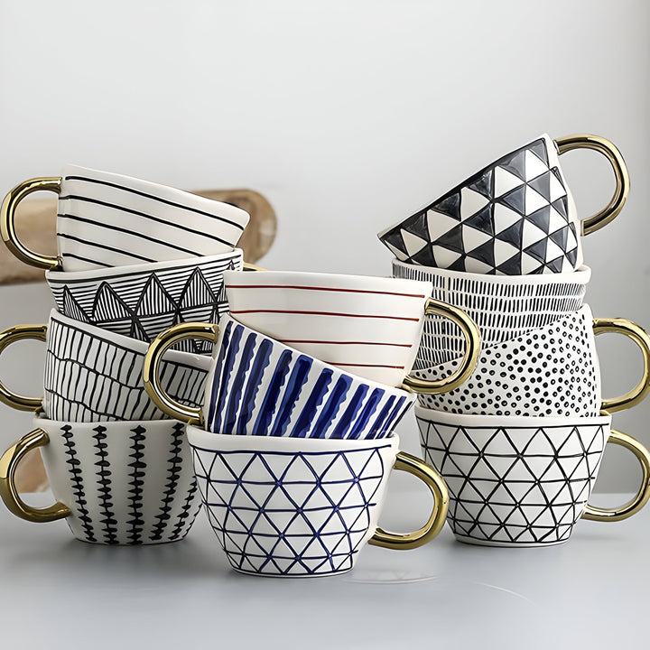 Keramisk krus med geometrisk design – Stilig og moderne | Ideell for kaffe eller te