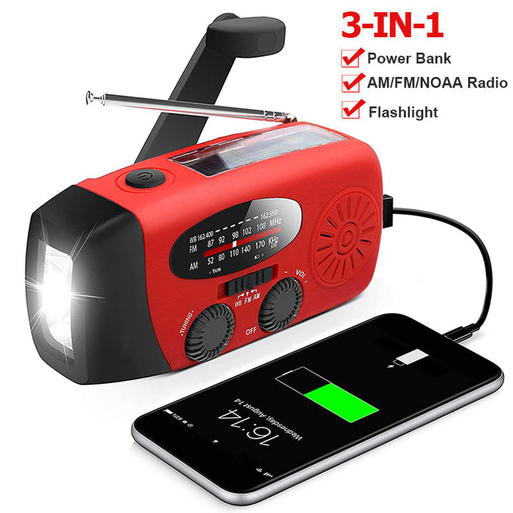 Skanto | Selvdrevet Nødradio – Håndveiv, Solenergi, Lommelykt & Powerbank – FM/AM Radio, Essensiell for Katastrofer og Nødsituasjoner