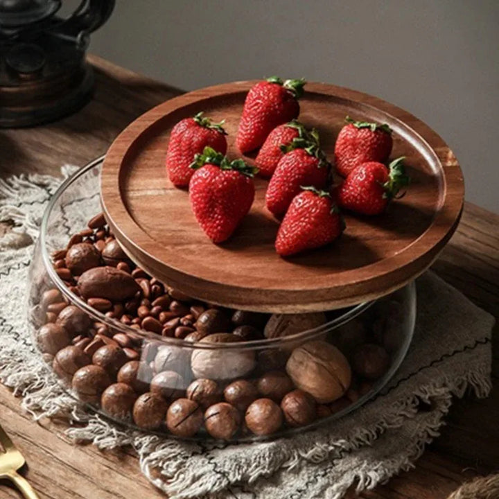 Glass Matbeholder med Tredeksel Kjøkken Snack Organizer | Skanto
