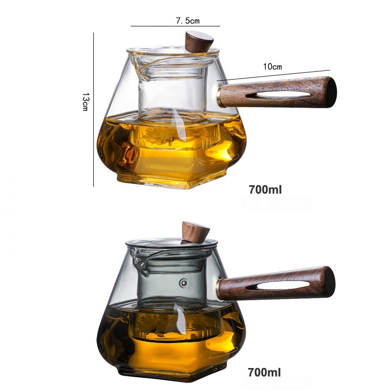 Glass Pot Filter Treverk Håndtak Te-seremoni Gjennomsiktige Te-serviser | Skanto