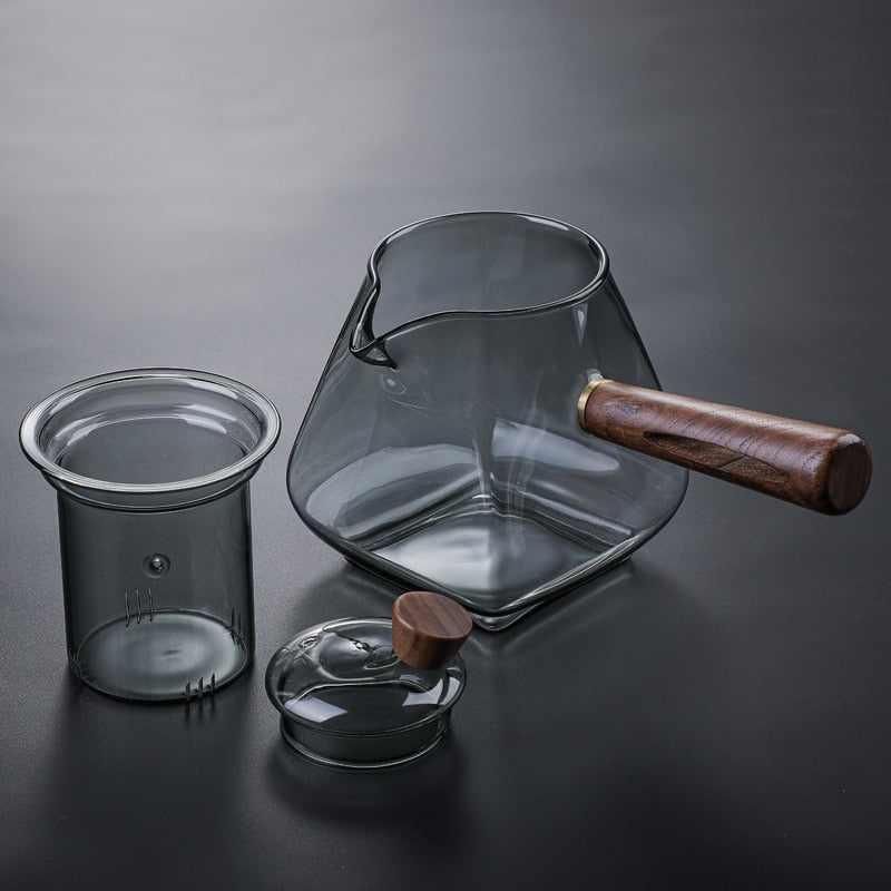 Glass Pot Filter Treverk Håndtak Te-seremoni Gjennomsiktige Te-serviser | Skanto