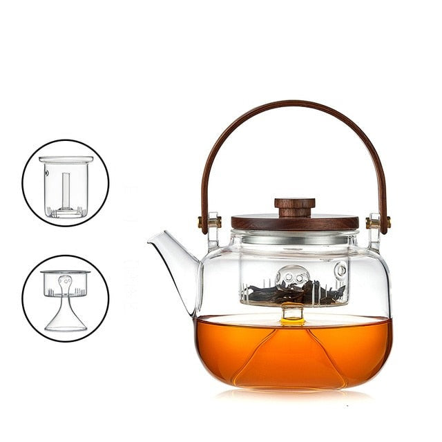 Glass Pot Filter Trebruk Håndtak Te Seremoni Transparent Tevare Sett | Skanto