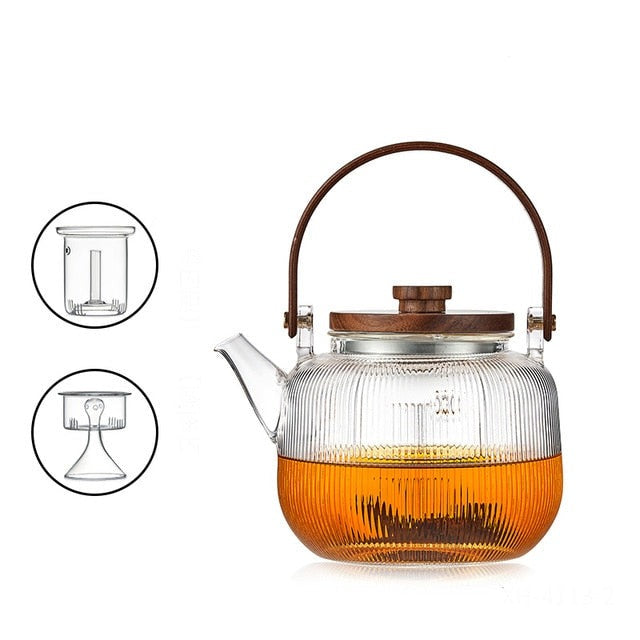 Glass Pot Filter Trebruk Håndtak Te Seremoni Transparent Tevare Sett | Skanto