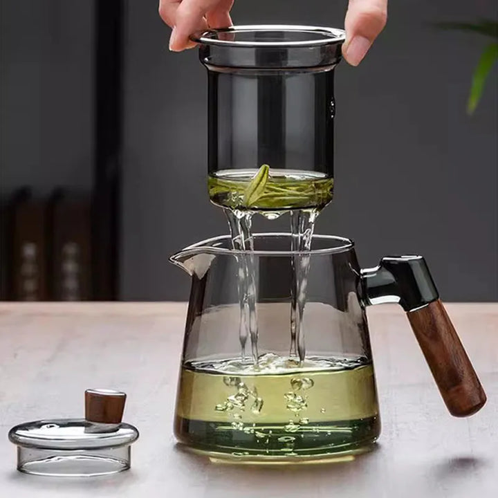 Glass tekanne med infuser varmebestandig tekanne med håndtak i tre | Skanto