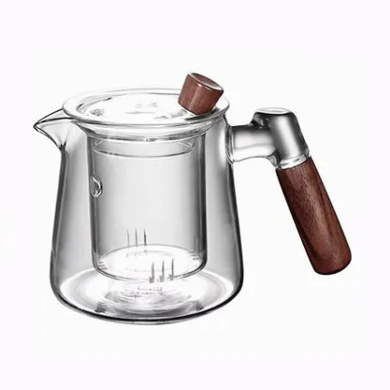 Glass tekanne med infuser varmebestandig tekanne med håndtak i tre | Skanto