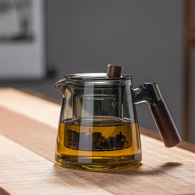 Glass tekanne med infuser varmebestandig tekanne med håndtak i tre | Skanto