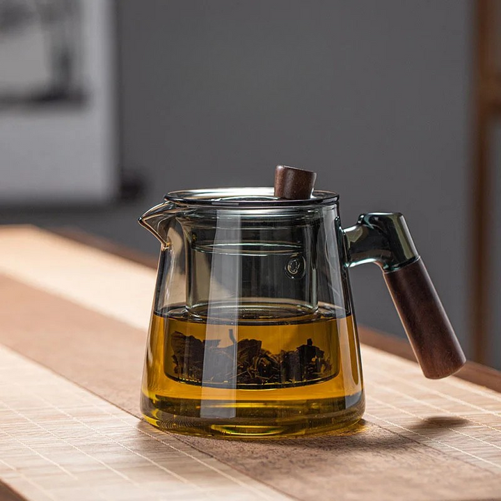 Glass tekanne med infuser varmebestandig tekanne med håndtak i tre | Skanto
