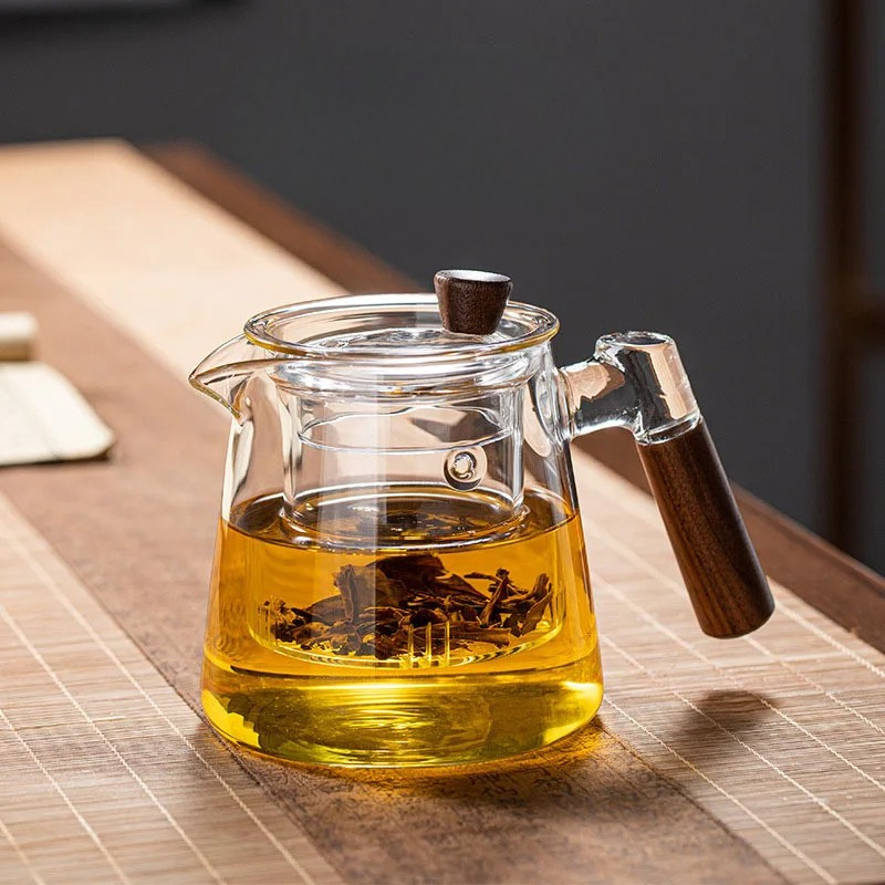 Glass tekanne med infuser varmebestandig tekanne med håndtak i tre | Skanto