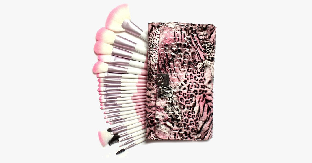 Skanto | 24-delt Rosa Leopard Penselsett