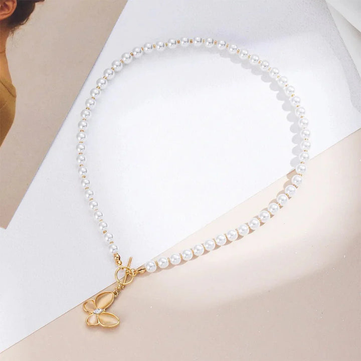 Skanto | Gull Krystall Sommerfugl Lås Choker Halskjede