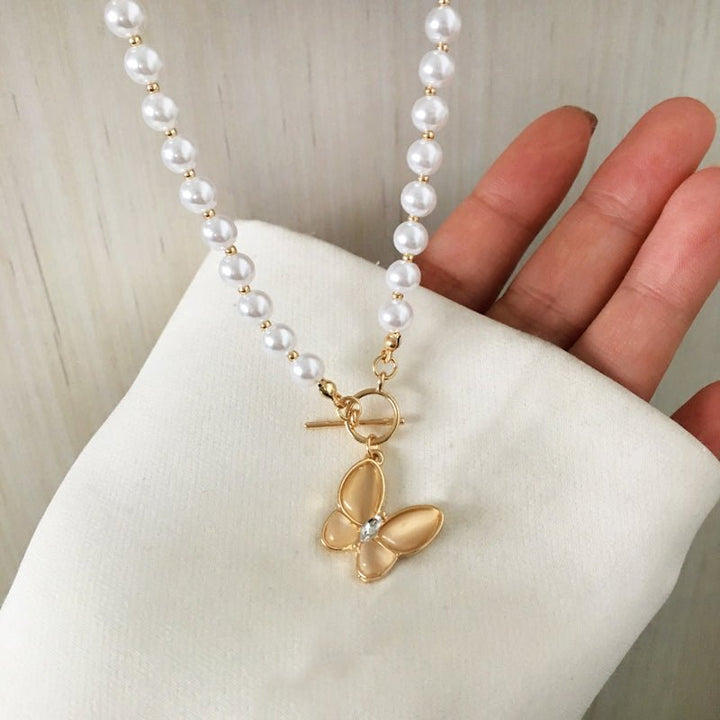 Skanto | Gull Krystall Sommerfugl Lås Choker Halskjede