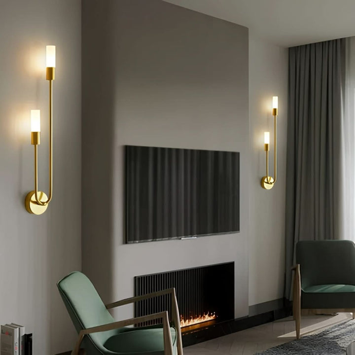 Skanto | Moderne Gull Vegglampe – Dobbelt Frostet Glass Lys