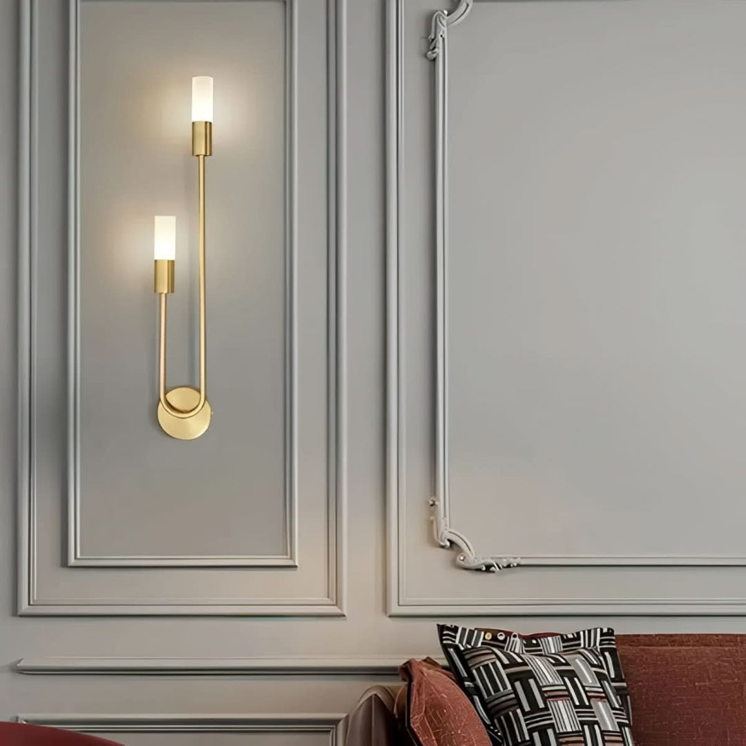 Skanto | Moderne Gull Vegglampe – Dobbelt Frostet Glass Lys