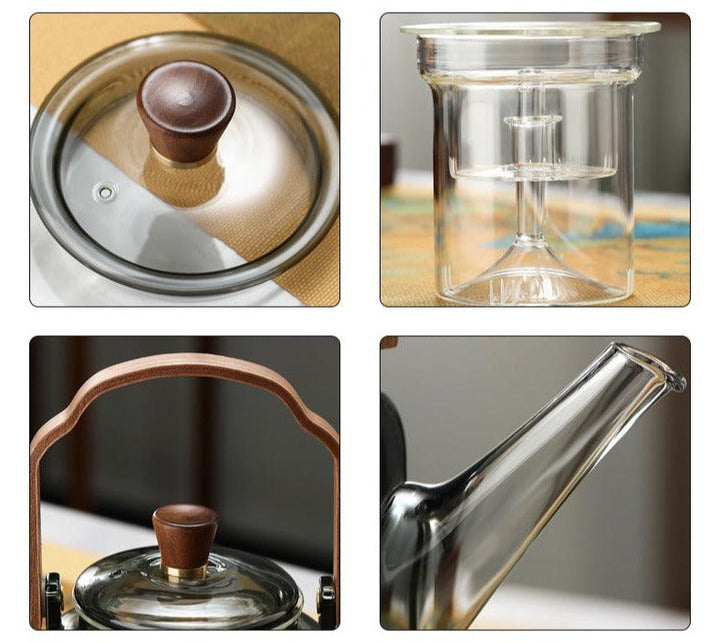 Elegant glass- og tretekanne for den perfekte tilberedningen av løse teblader | Skanto