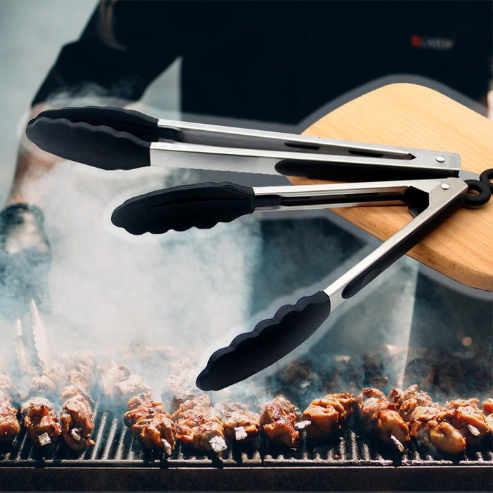 Silikontang og rustfritt stål grilltang - 23/30 cm - Hvit / Svart | Skanto