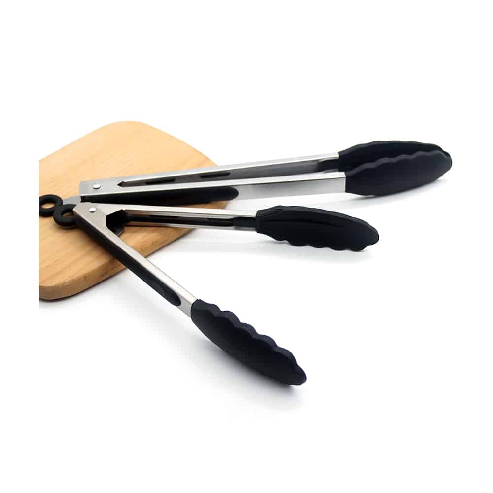 Silikontang og rustfritt stål grilltang - 23/30 cm - Hvit / Svart | Skanto