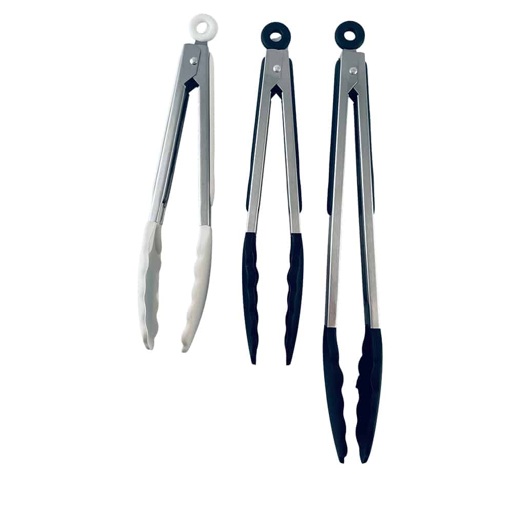 Silikontang og rustfritt stål grilltang - 23/30 cm - Hvit / Svart | Skanto