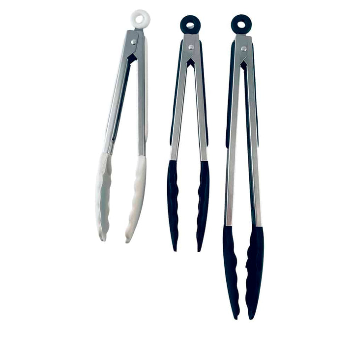 Silikontang og rustfritt stål grilltang - 23/30 cm - Hvit / Svart | Skanto