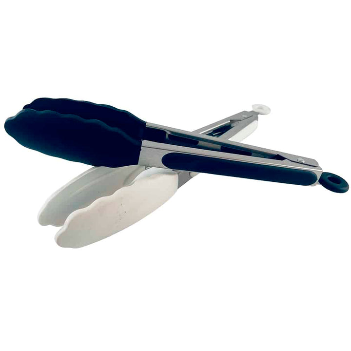 Silikontang og rustfritt stål grilltang - 23/30 cm - Hvit / Svart | Skanto