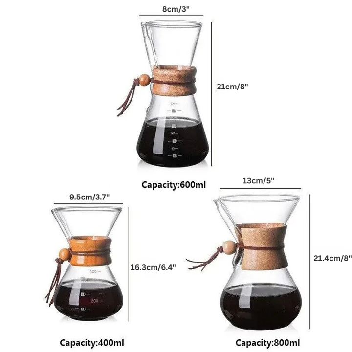 Håndglass kaffekjele med rustfritt stålfilter dryppbrygger kaffe | Skanto