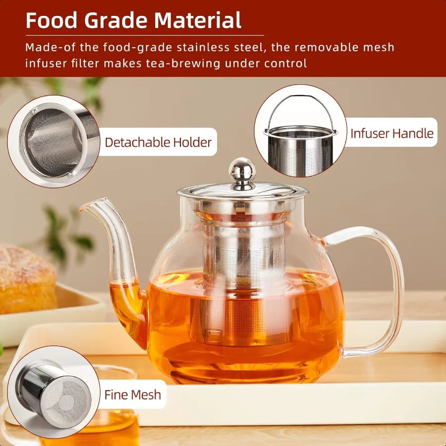 Varmebestandig borosilikatglass tekjele i rustfritt stål med infuser | Skanto