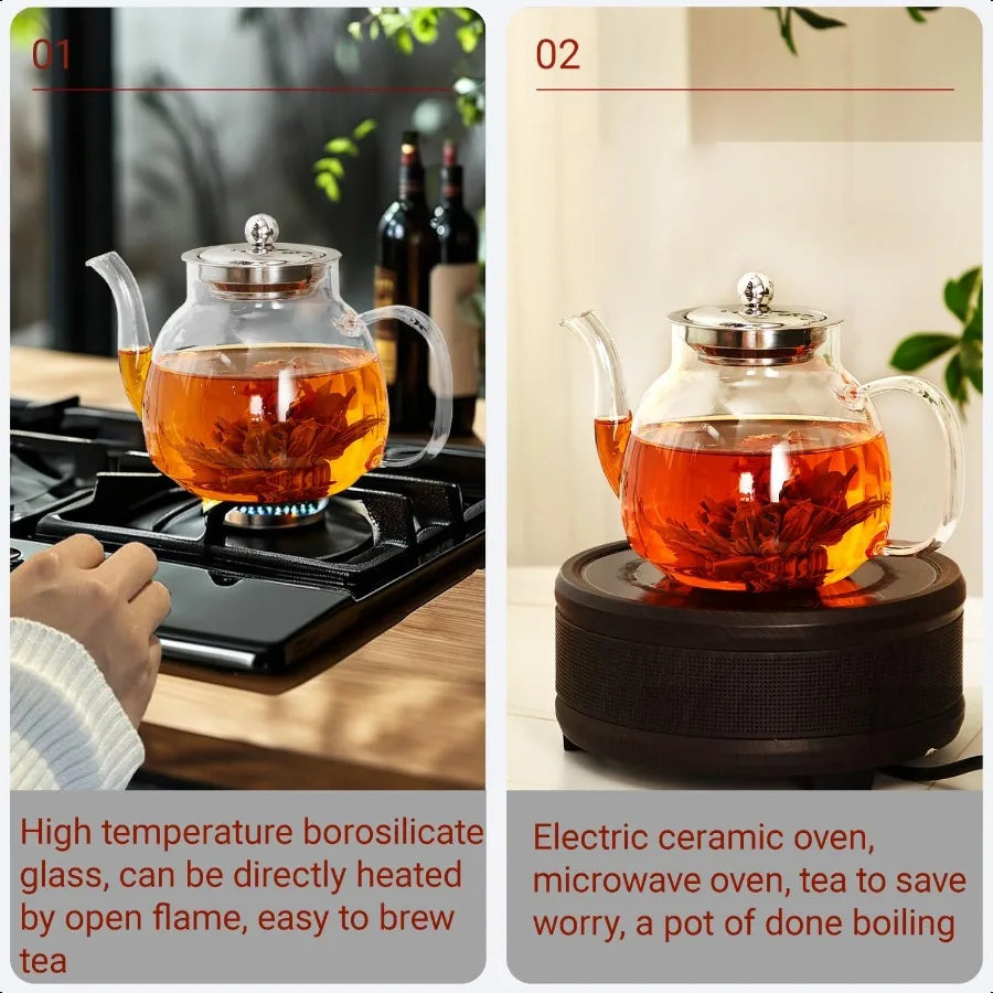 Varmebestandig borosilikatglass tekjele i rustfritt stål med infuser | Skanto