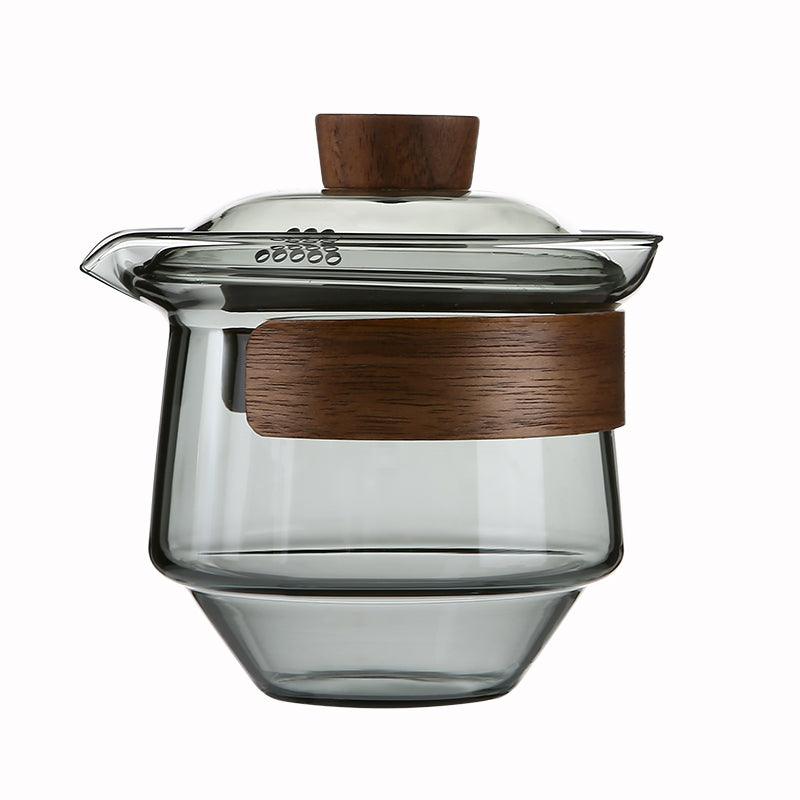 Elegant varmebestandig glasskopp med valnøttlokk for teelskere | Skanto