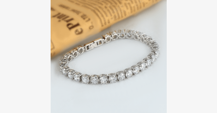 Skanto | Diamond Eternity Armbånd i Sølvfarge - Rundt Klipt Diamant Zirkon-Steiner - La Deg Se Fantastisk Ut