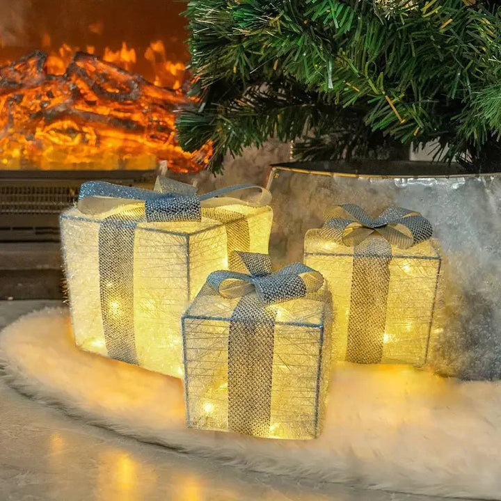 Skanto | Luminous gifts - sett med 3 opplyste bokser - juledekorasjon for innendørs og utendørs