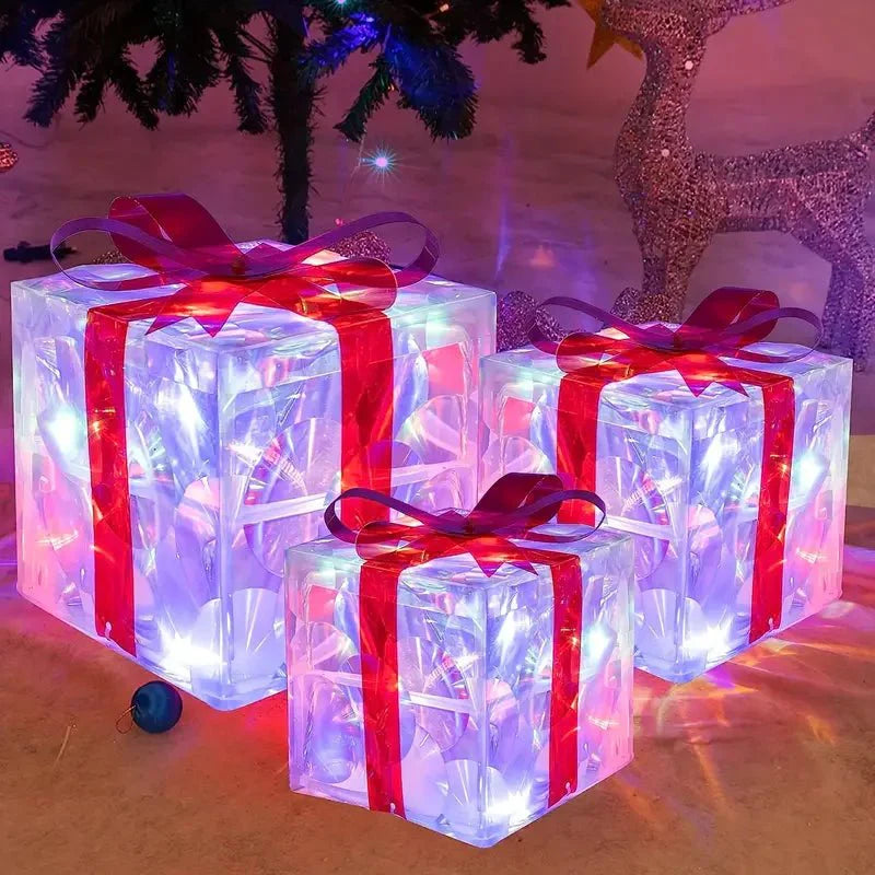 Skanto | Luminous gifts - sett med 3 opplyste bokser - juledekorasjon for innendørs og utendørs