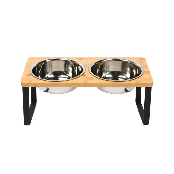 Hevet Dog Food Bowl – Bambusstativ med avtakbare rustfrie stålskåler | Skanto