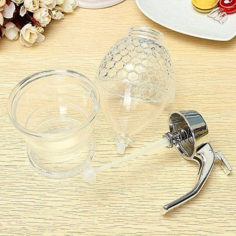 Dryppfri honningdispenser med bikube-design – 200 ml plast | Skanto