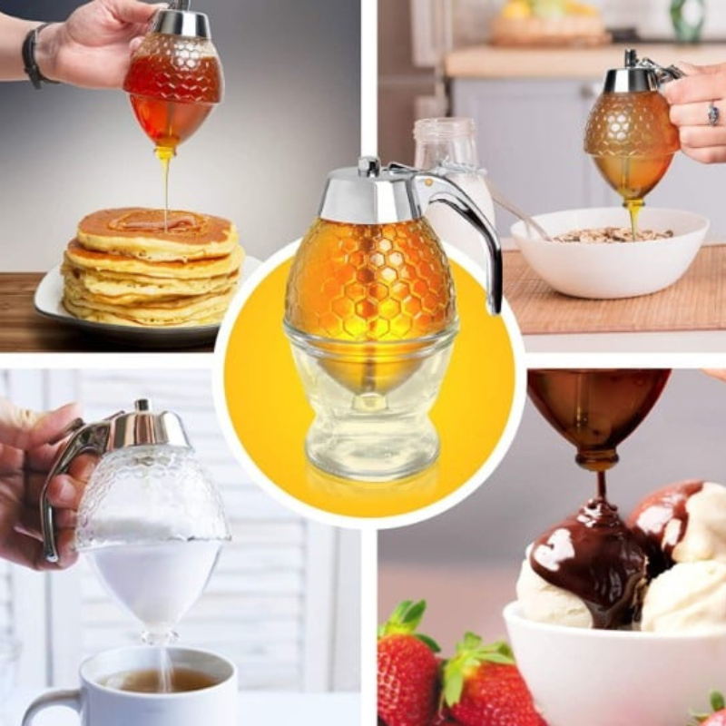 Dryppfri honningdispenser med bikube-design – 200 ml plast | Skanto