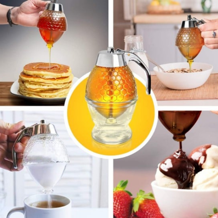 Dryppfri honningdispenser med bikube-design – 200 ml plast | Skanto