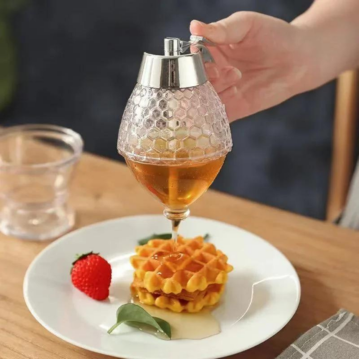 Dryppfri honningdispenser med bikube-design – 200 ml plast | Skanto