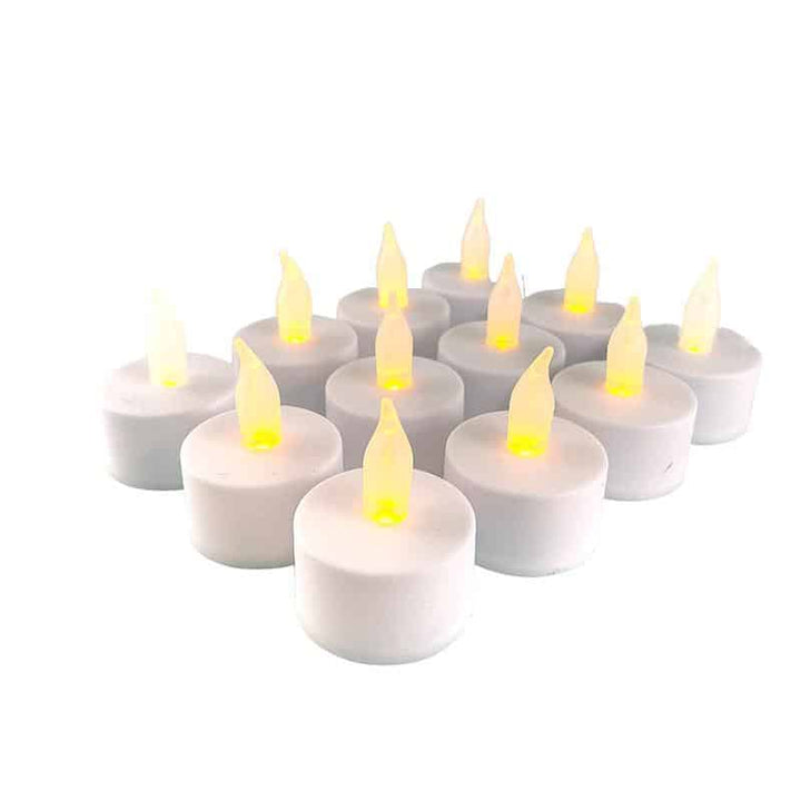LED telys 12 stk. i hvit med flamme (inkludert batterier) | Skanto