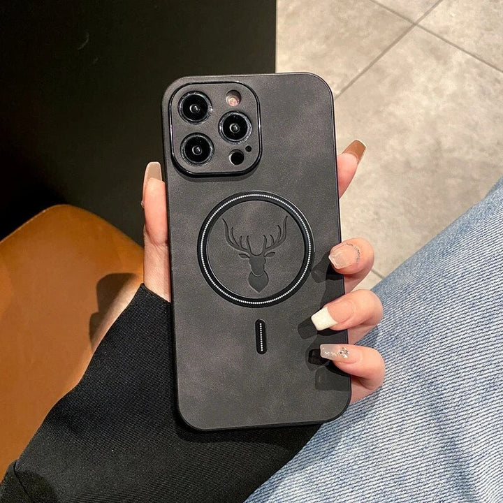 Skanto | Luxury Deer Leather Apple iPhone Case | Magnetisk telefonveske, trådløs veske, MagSafe, trådløs lading, beskyttelsesveske, deksel for iPhone 15, 14, 13 Pro Max Plus