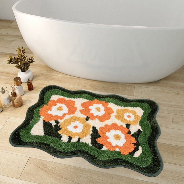 Skanto | Fargerik Blomst Badmatte, Orange Flora Myk Badteppe, Vevd Badmatte, Lilla Tulipan Vann-absorberende Sklisikker Badmatte